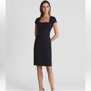 Reiss Haisley Square Neck Wool Blend Sheath Dress in Navy